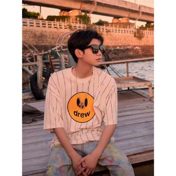 過驗品質DrewHouse比伯同款笑臉印花男女情侶潮牌純棉寬松短袖T恤