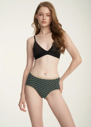 秋日呢喃．高腰三角內褲(森綠-復古斜格紋)