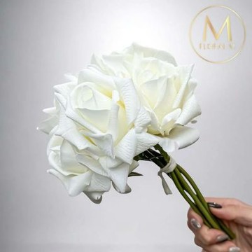 【Floral M】手感保濕安娜玫瑰優雅白仿真花材（5入組）(人造花/塑膠花/假花/裝飾花)