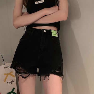 胖胖美依  短褲 牛仔褲 熱褲S-2XL破洞牛仔短褲夏季高腰顯瘦寬鬆直筒a字闊腿毛邊熱褲-7926.