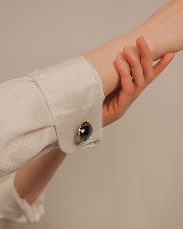 復古橢圓形金屬玻璃石金色領帶夾和袖扣套裝