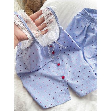 Sin Glee 甜美波點吊帶睡衣女春夏季新款蕾絲花邊背心短褲家居服