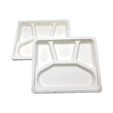 [家速配]【免洗餐具】自然風環保植纖方形4格餐盤