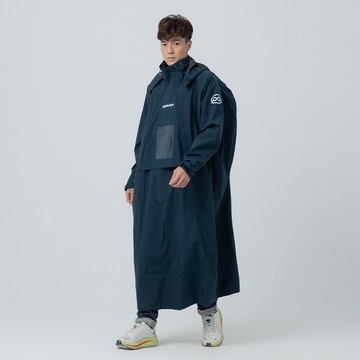 背包款-ACE半斜開雙拉鍊防水透氣連身式雨衣-藏青