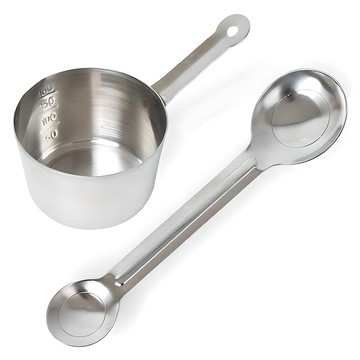 韓國製不鏽鋼量杯 200ml + 雙頭量匙  1組  單色