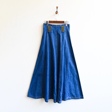 【蛋植物古著】民俗織帶高腰牛仔古著長裙