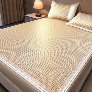 涼蓆夏天2024新款席子冰絲席夏季新款藤席天然純藤草蓆家用床笠款