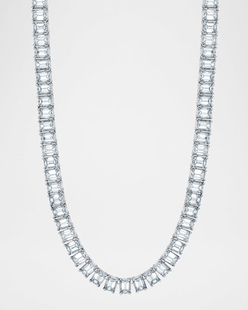 x Christina Adamo 18K Gold North-South Emerald-Cut Prong-Set Diamond Tennis Necklace, 16"L, 22.20tcw