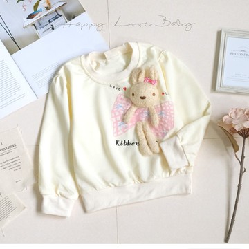 格紋蝴蝶結立體小兔杏色長袖上衣 秋冬童裝 女童上衣 女童長袖 女童棉T 長袖上衣 秋冬上衣 長袖