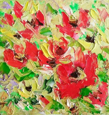 抽象花卉繪畫，小型原創藝術，花卉藝術品，草地牆藝術