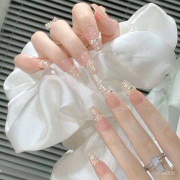 ➕最新設計款穿戴甲💅花環少女純手工穿戴甲成品氣質顯白美甲貼片高級感光療十指甲片批短梯穿戴甲 TA9Y