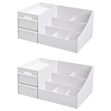 無印風化妝品桌面抽屜式收納盒  大容量收納，節省空間，隱形把手設計，分隔分區設計  白色  2個