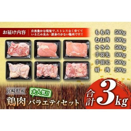 ふるさと納税 ≪大満足の6種類≫鶏肉バラエティセット(合計3kg)　肉　鶏　国産 BA56-23 宮崎県日南市