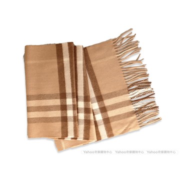BURBERRY 巴寶莉  經典格紋羊絨流蘇圍巾 (8016399-可可奶茶色)