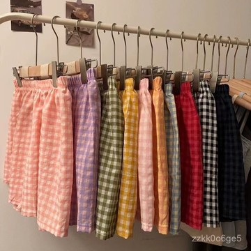 臺灣出貨🏠格子短褲居家褲子顯瘦闊家居休閒居家遛彎寬鬆睡褲可外穿夏季 IZEG