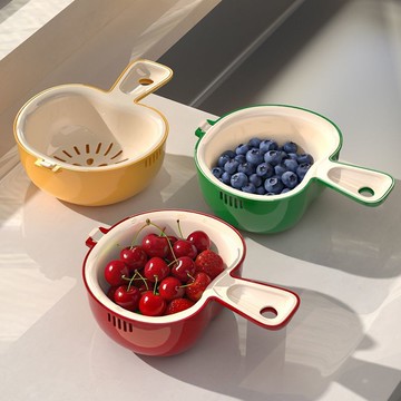 瀝水籃 洗菜籃 水果籃 洗菜盆 蔬果藍 水槽濾水籃 切菜籃 雙層瀝水籃 雙層瀝水籃加厚新款家用客廳廚房水果盤廚房清洗神器