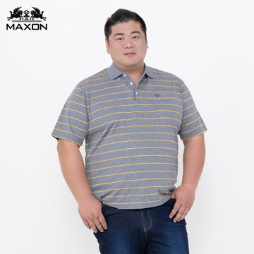 【MAXON大尺碼】台灣製麻灰橘條紋吸濕排汗彈性POLO衫XL~5L 91785-81，91786-81