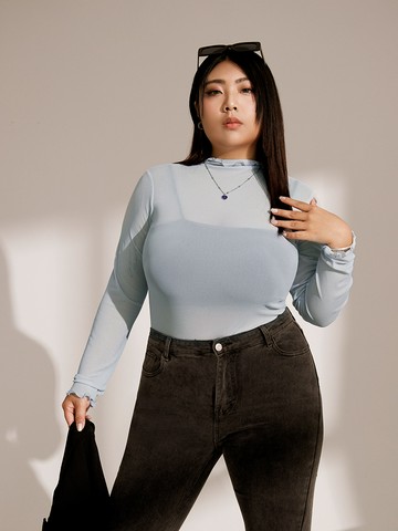 透肌木耳捲邊半高領上衣