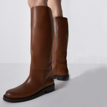 za長靴春秋款2025年圓頭韓版靴子粗跟高筒靴加絨大筒圍厚底騎士靴