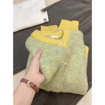 歐貨重磅2025春季新款女裝秋冬高級感漂亮黃色針織衫小眾穿搭上衣