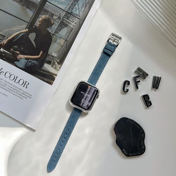 靛青丹寧｜細款丹寧牛仔素面 Apple Watch 真皮錶帶