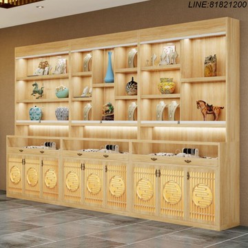 珠寶櫃 展示櫃 展示架 陳列櫃 免運 速發 開立發票 實木珠寶展示櫃新中式文玩古董玻璃櫃臺玉瓷器玉石首飾品櫃陳列櫃