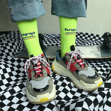 FINDSENSE 品牌  韓國 時尚 潮 男女 情侶襪子 個性 字母條紋 街舞 滑板襪  中筒 潮 長襪