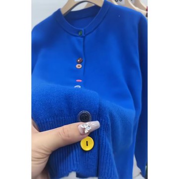 藍色設計感毛衣外套女2025秋冬新款高級感通勤韓版慵懶風針織開衫