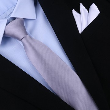 獵尚 韓版灰色領帶白色口袋巾學生領帶正裝商務西服襯衣領帶手打