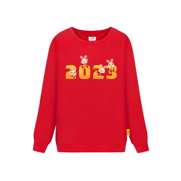 兒童兔年本命年衛衣圓領紅色上衣秋冬裝2023新款潮男女童拜年上衣