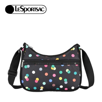 |快速出貨|Lesportsac Classic Hobo 經典斜背包/ 圓點漂浮氣球 黑色