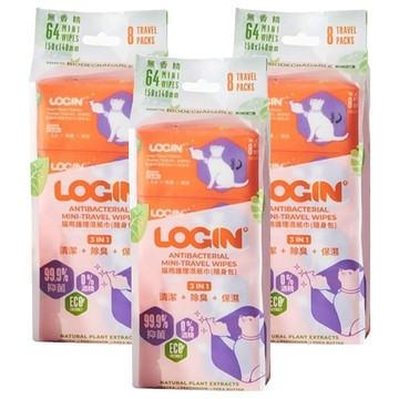 LOGIN 洛格 除臭抑菌護理濕巾隨身包 貓用 8抽  64張  24包  8包  3袋