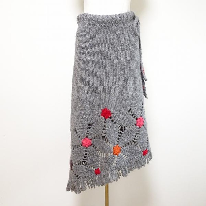 wnc トクコ TOKUKO1erVOL スカート 9 グレー ニット 花 フリンジ 変形  