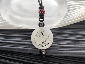 天然和田玉 項鍊 和田白玉簍空雕刻 福到眼前