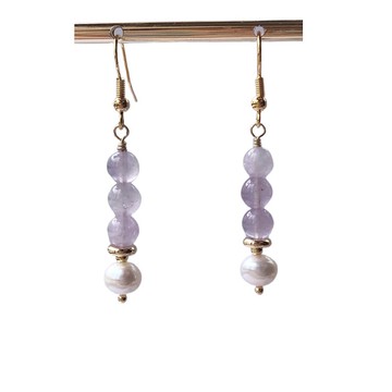 7A薰衣草紫水晶串珍珠垂墜耳環