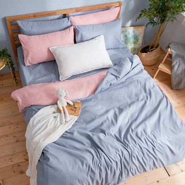 床包被套組-單人/雙人/加大/ 舒柔棉 / 愛麗絲藍床包+粉藍被套