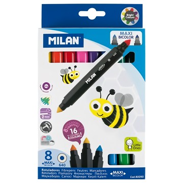 MILAN 兒童可水洗雙頭彩色筆 粗筆桿 8支  16色  1盒