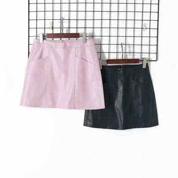 夏季新款女裝時尚歐美風PU皮A字裙高腰修身顯瘦雙口袋半身裙