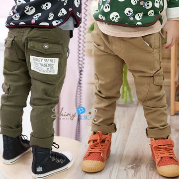 【R1352】shiny藍格子-嬰幼館． 韓版男童時尚口袋休閒長褲