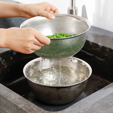 日本霜山 304不鏽鋼料理用調理盆+瀝水盆2件組-18CM