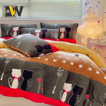 夢之語 防靜電法蘭絨床包+兩用被套(毯)組 (貓咪愛了) 單人｜雙人｜加大