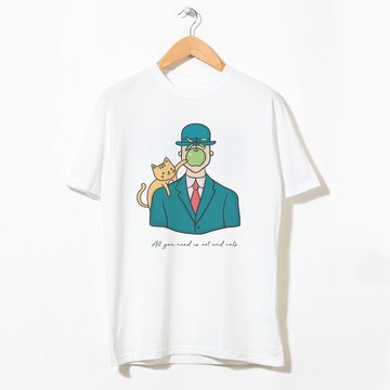 Art and Cats 中性短袖 4色 (現貨) 貓咪名畫玩翻惡搞人子男人之子戴黑帽的男人蘋果超現實主義繪畫油畫藝術