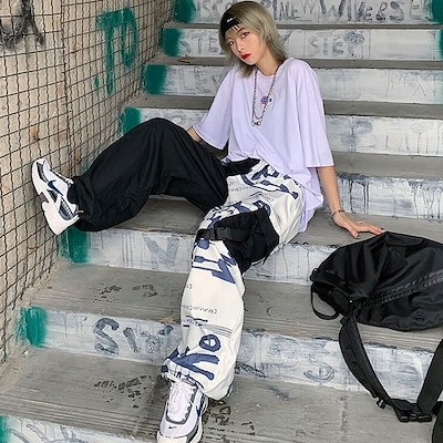 カーゴパンツ 原宿系 レディース 韓国ファッション ヒップホップ ダンス衣装 Bf風 ボトムス 長ズボン ストリート風 ストレートパンツ スポーティ 通販 Lineポイント最大get Lineショッピング