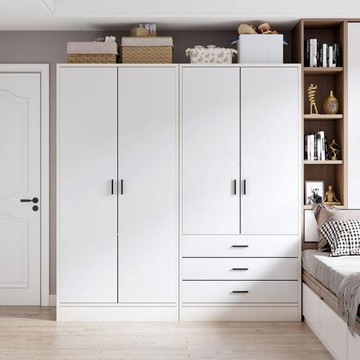 衣柜出租房板式簡易四門衣柜家用臥室耐用收納柜北歐風雙門儲物柜