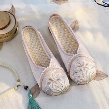 老北京女繡花涼拖布鞋增高中國民族風古典包頭家居休閑軟底女拖鞋