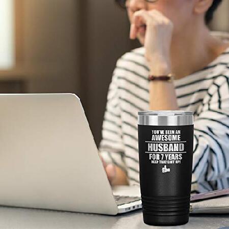 7th Wedding Anniversary Tumbler Travel Mug Coffee Cup Seven Seventh Year Funny For Husband Men Him Q-83W (20oz, Black)