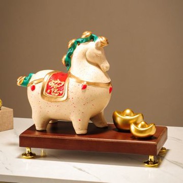 馬上有錢 招財擺件 元寶馬擺飾 馬年吉祥物 開運物 辦公室裝飾品 陶瓷風水擺設 喬遷開業禮物