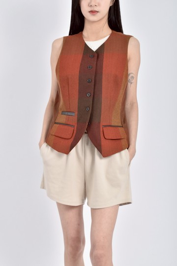 (S) excursion羊毛多色拼色背心棕色外套