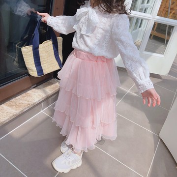 春夏裝新款 半身裙長裙子女童寶寶甜美公主裙蛋糕裙兒童紗裙1入