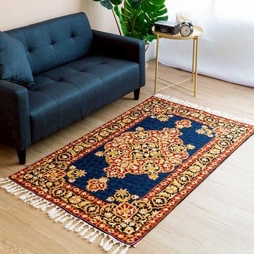 喀什米爾羊毛刺繡地毯 90x150 － 藍霧森林